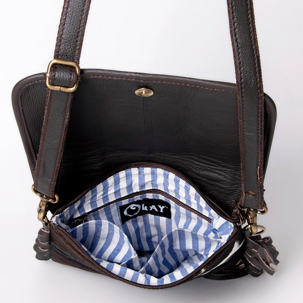 OHLAY Hand-Tooled Hair-On Leather Crossbody Bag