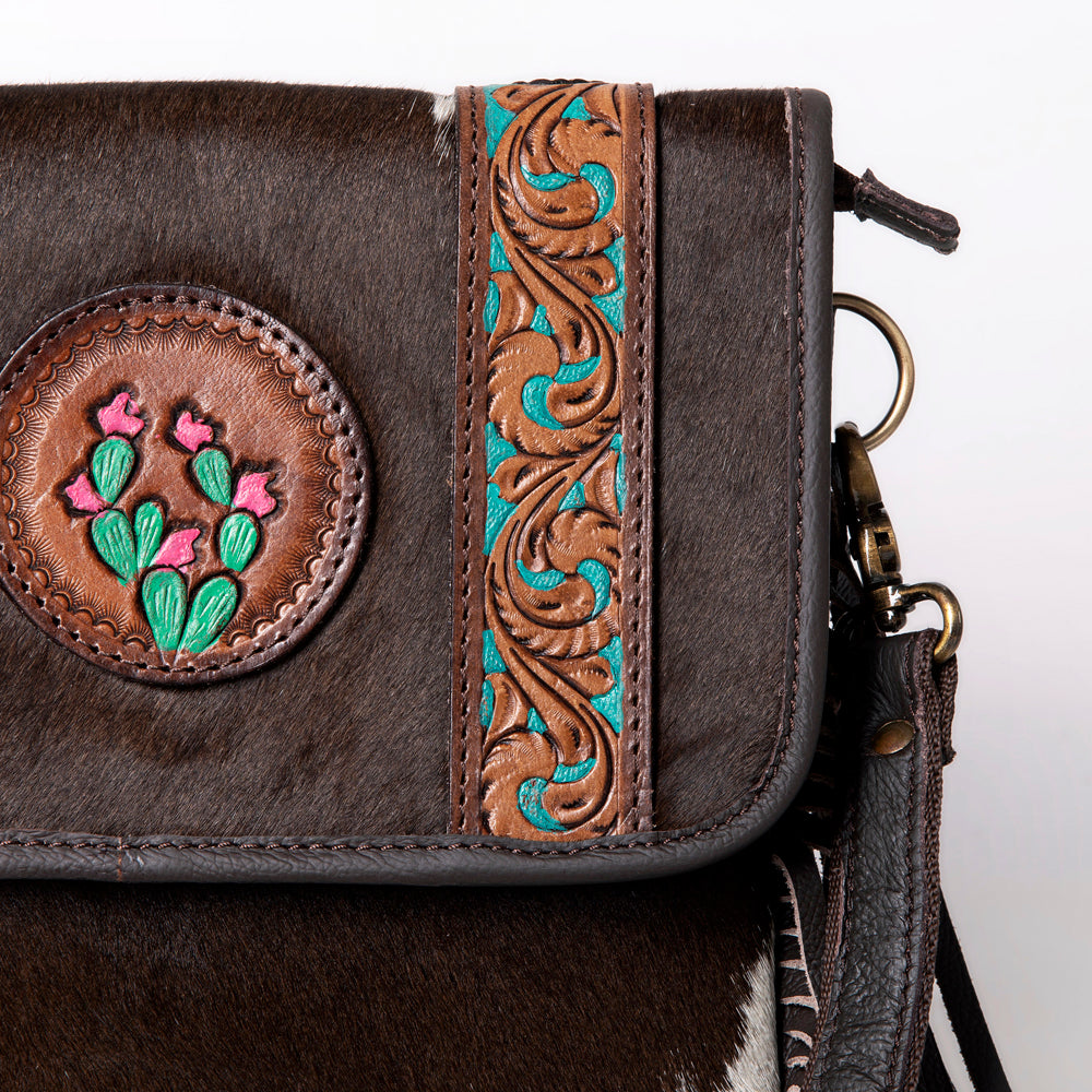 OHLAY Hand-Tooled Hair-On Leather Crossbody Bag