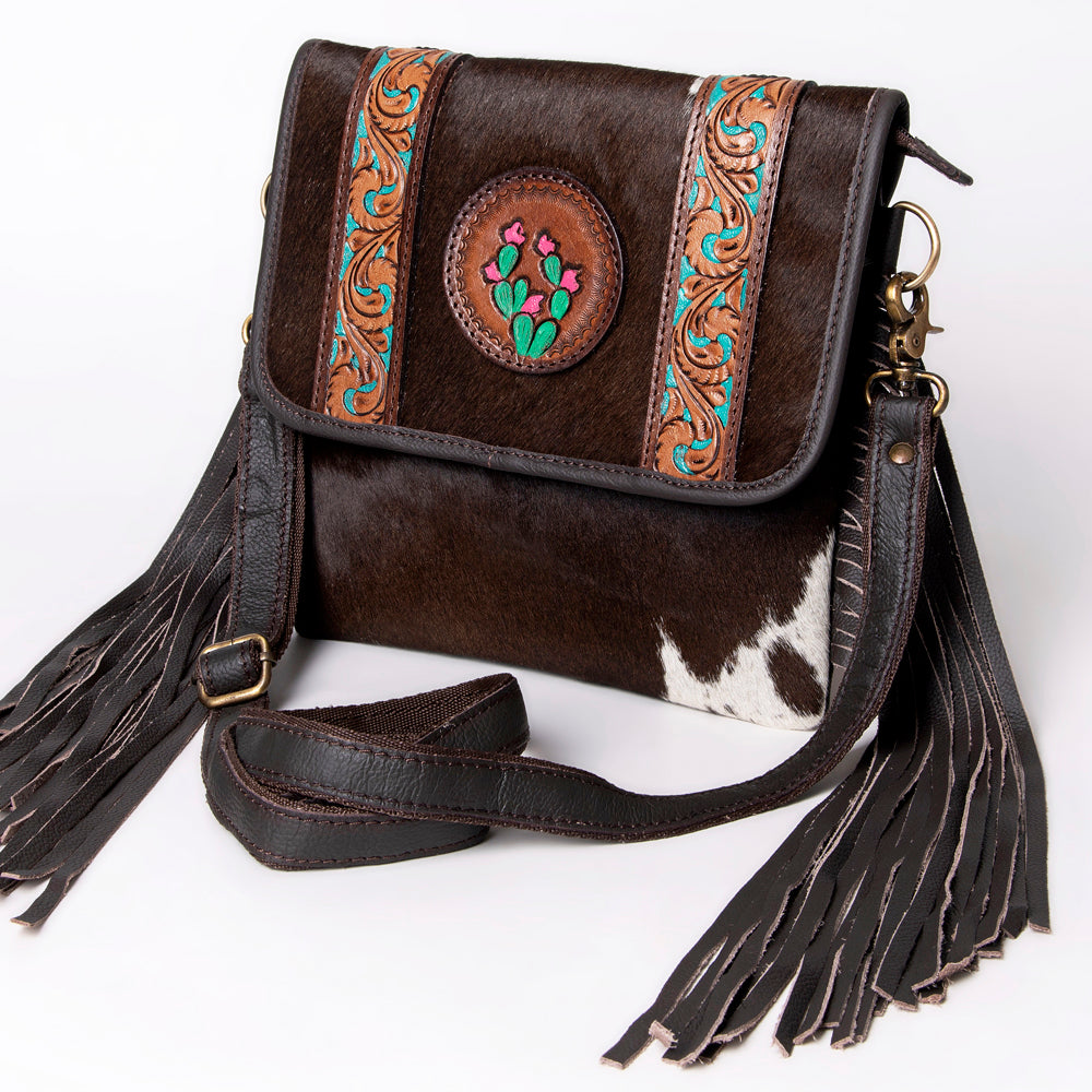 OHLAY Hand-Tooled Hair-On Leather Crossbody Bag