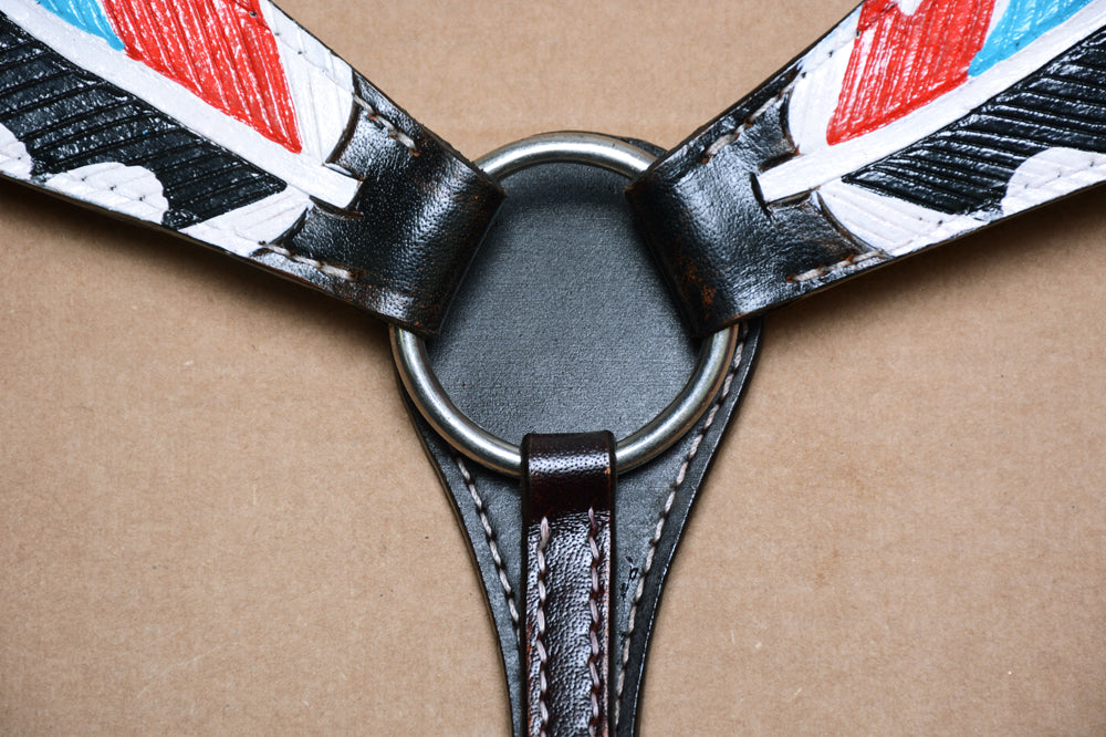 HILASON Western Horse Genuine Leather Printed Breast Collar Black