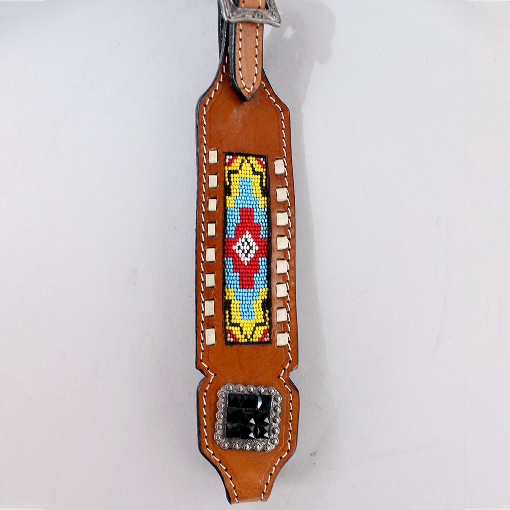 HILASON Western Genuine Leather Horse Headstall Tack Dark Brown Beaded