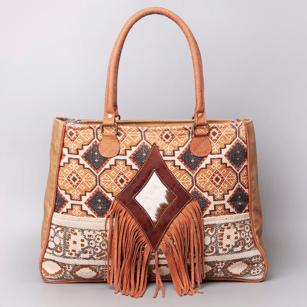 OHLAY Upcycled Wool Embossed Hair-On Genuine Leather Weekender Bag