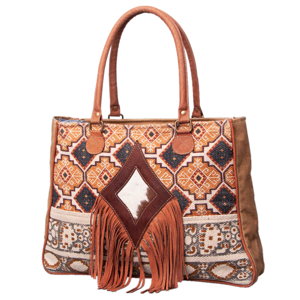 OHLAY Upcycled Wool Embossed Hair-On Genuine Leather Weekender Bag