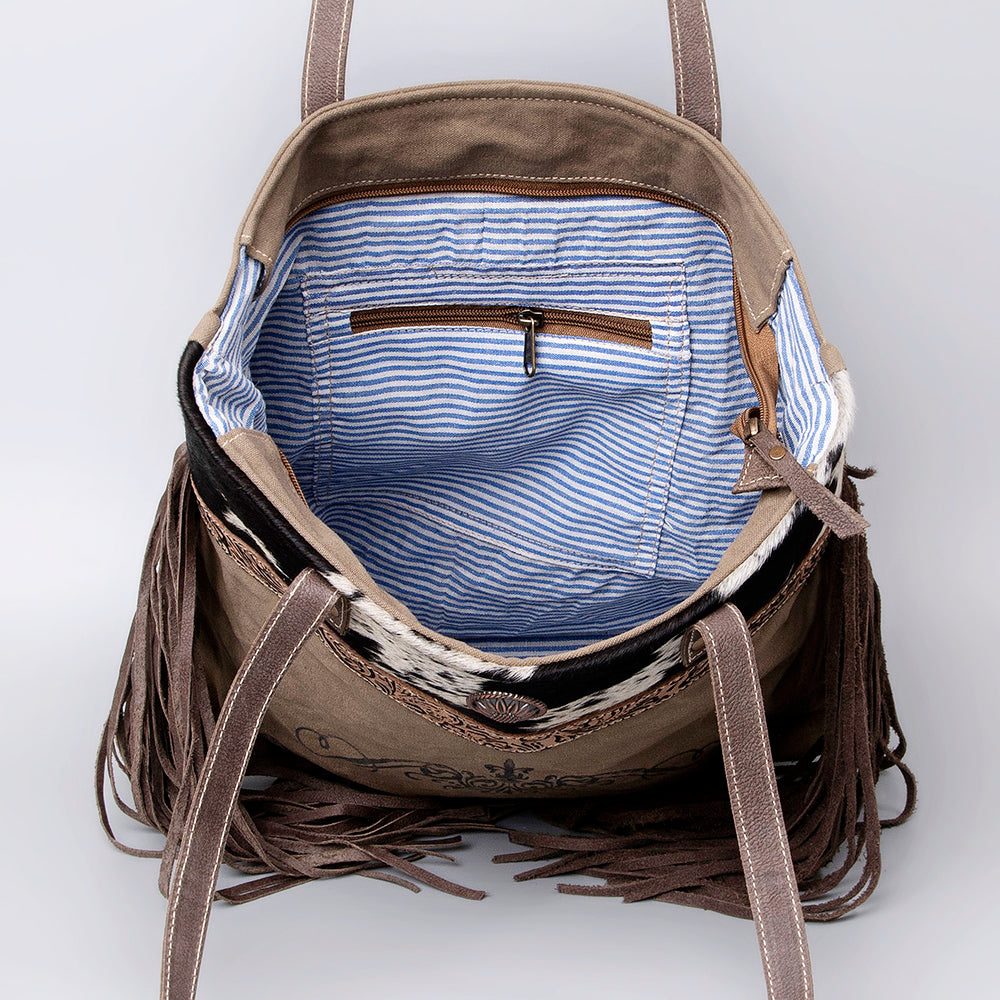 Ohlay Tote Upcycled Canvas Embossed Hair-on Genuine Leather