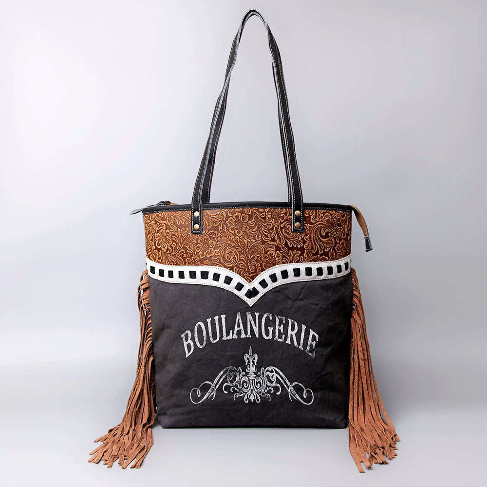 Ohlay Tote Upcycled Canvas Embossed Genuine Leather