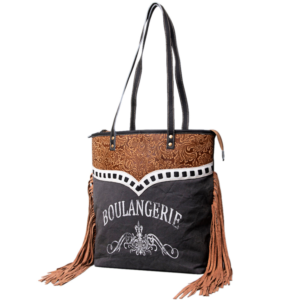 Ohlay Tote Upcycled Canvas Embossed Genuine Leather