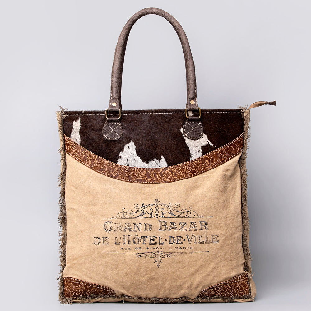 Ohlay Tote Upcycled Canvas Hair-on Genuine Leather