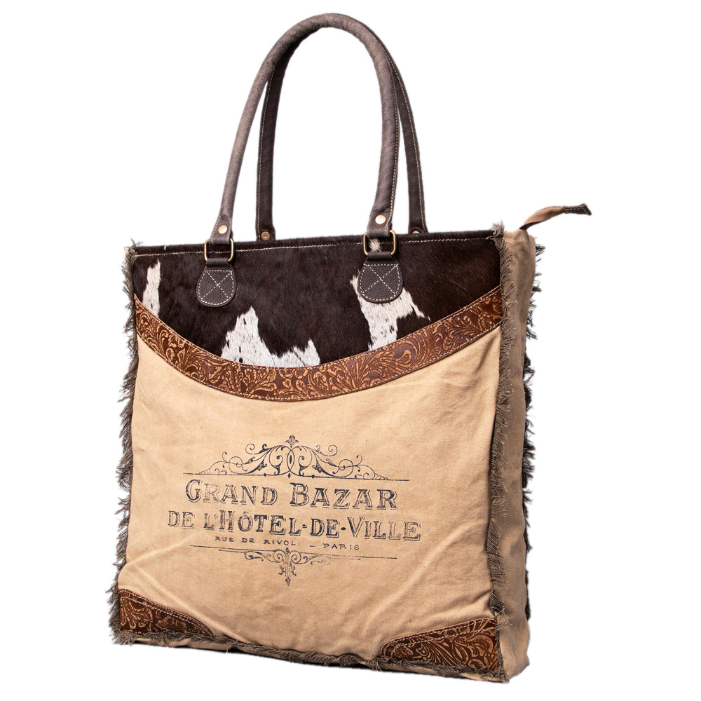 Ohlay Tote Upcycled Canvas Hair-on Genuine Leather