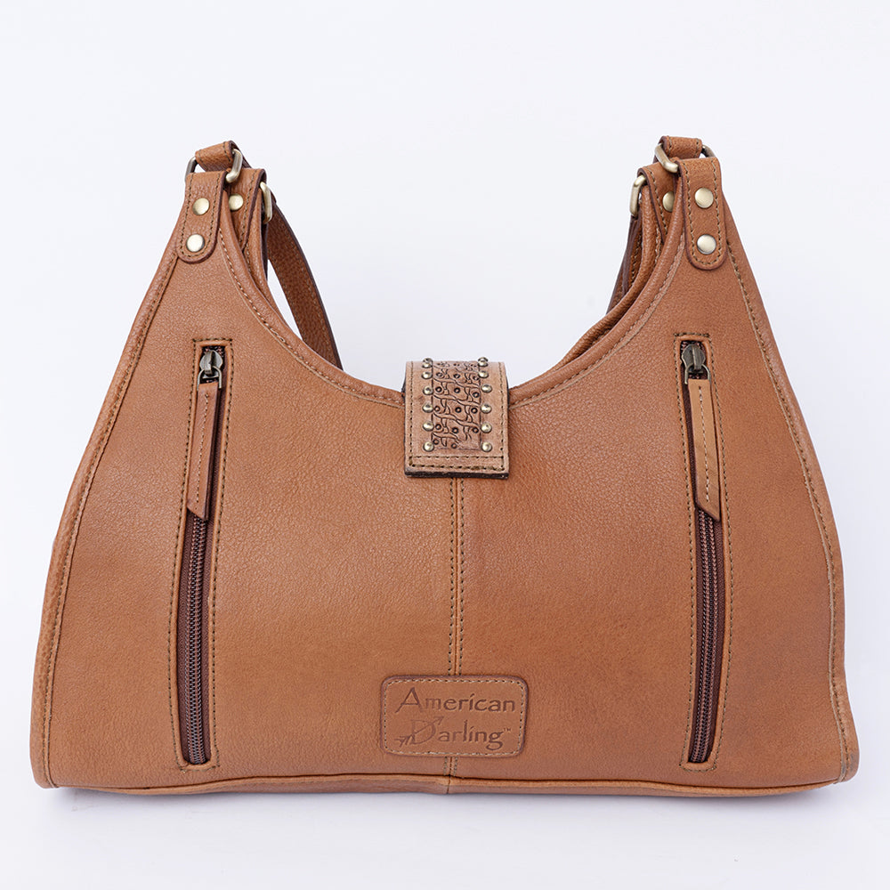 American Darling Hobo Bag, Hand-Tooled Floral Western Leather Purse with Turquoise Stone, 8in (H) X 5in (W) X 13in (D)