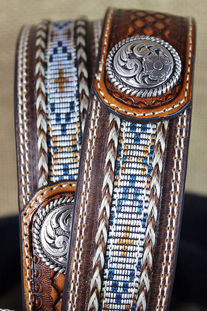 32-46 In Western Ariat Belt Leather Mens Basketweave Conchos Brown