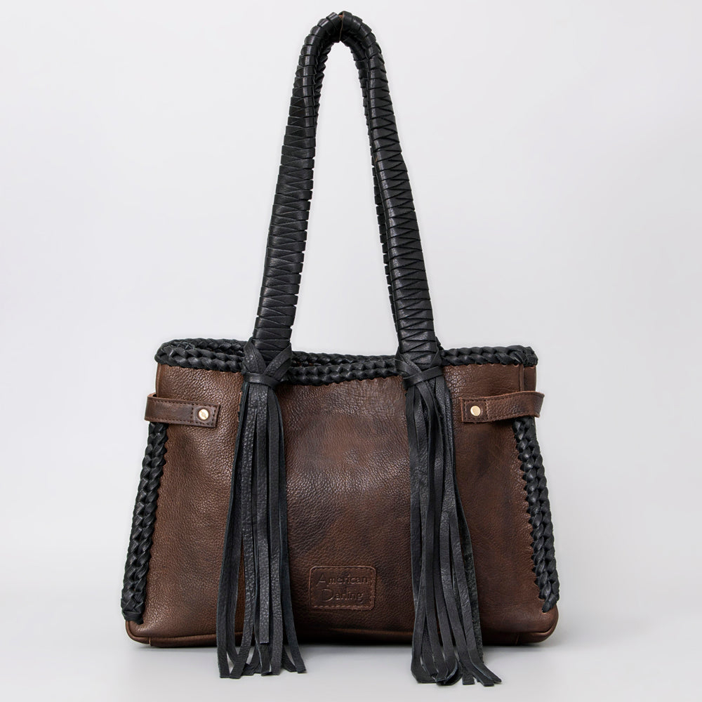 American Darling Tote Bag Western Genuine Leather Handcrafted Purse with Fringes and Turquoise Stone and Braided Handles