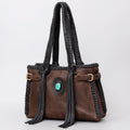 American Darling Tote Bag Western Genuine Leather Handcrafted Purse with Fringes and Turquoise Stone and Braided Handles