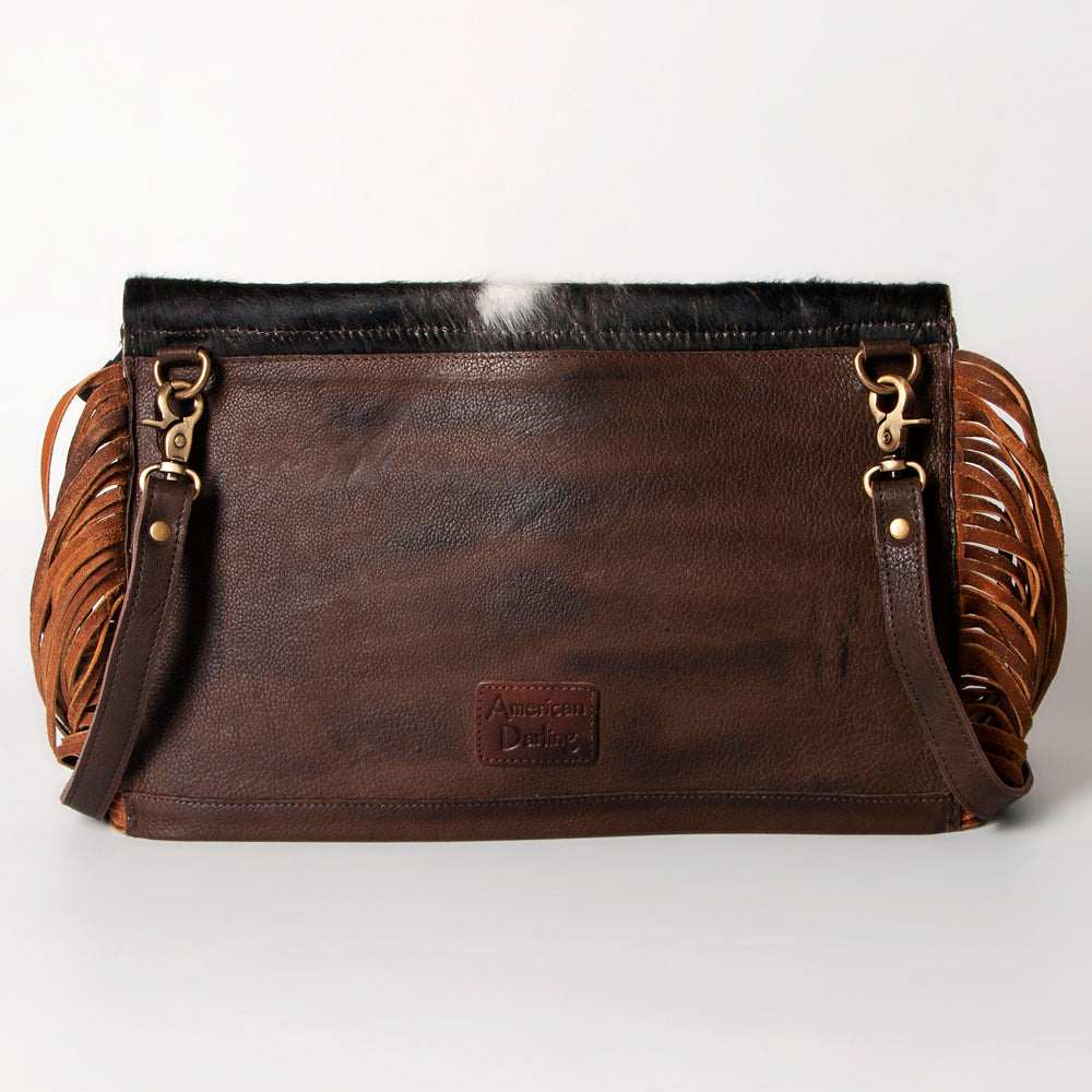 American Darling Small Cross body Bag Western Hand Tooled Floral Carved Genuine Leather Purse with Fringes and Braided Detail