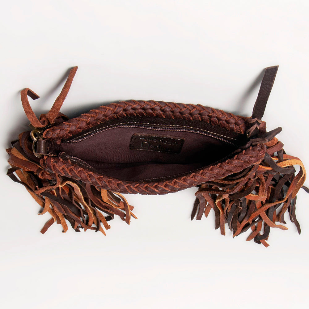 American Darling Clutch Bag Western Genuine Leather Handcrafted Purse with Fringes and Turquoise Stone