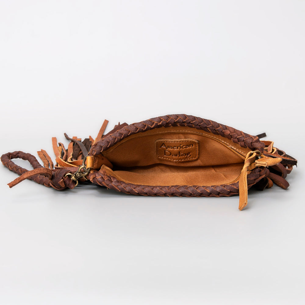American Darling Clutch Bag Western Genuine Leather Handcrafted Purse with Fringes and Turquoise Stone