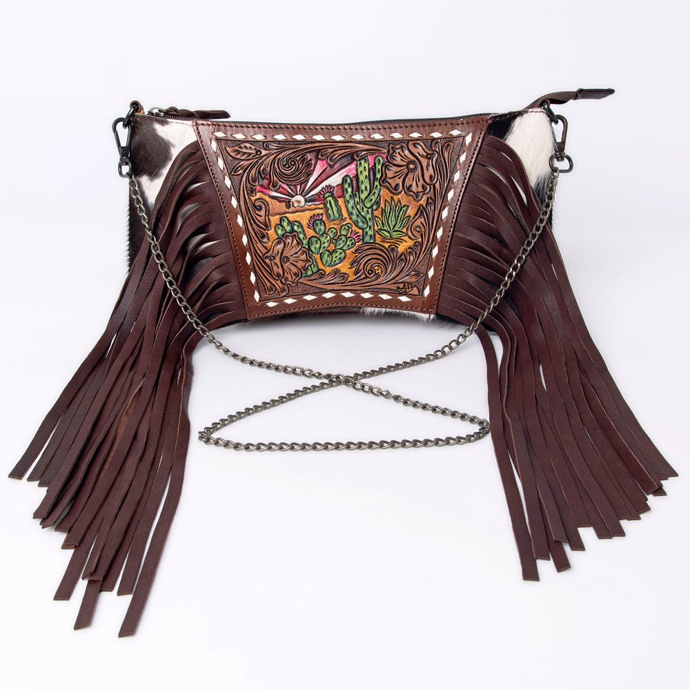 American Darling Crossbody Hand Tooled Hair-On Genuine Leather