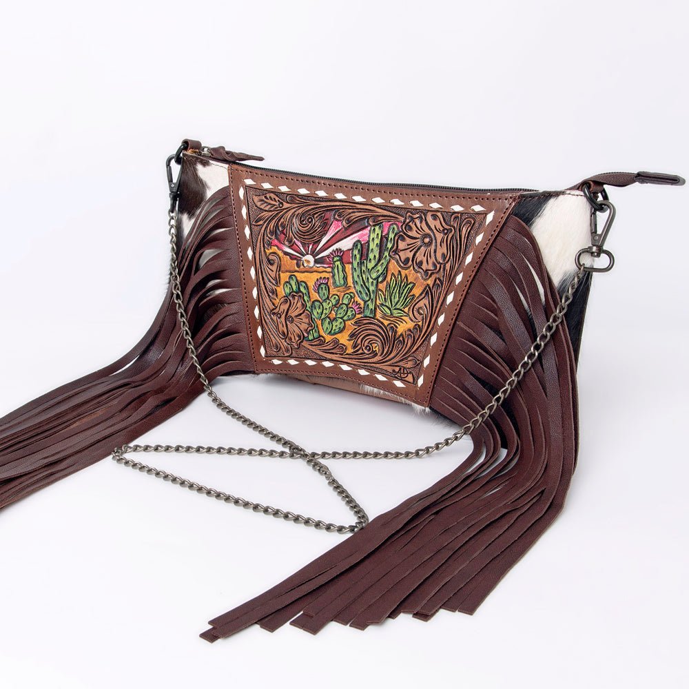 American Darling Crossbody Hand Tooled Hair-On Genuine Leather