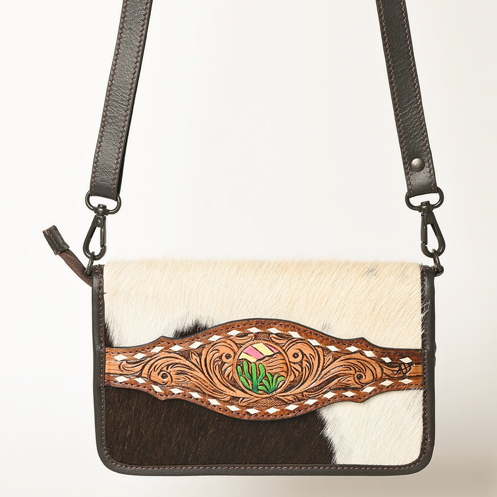 American Darling Crossbody Hand Tooled Hair-On Genuine Leather