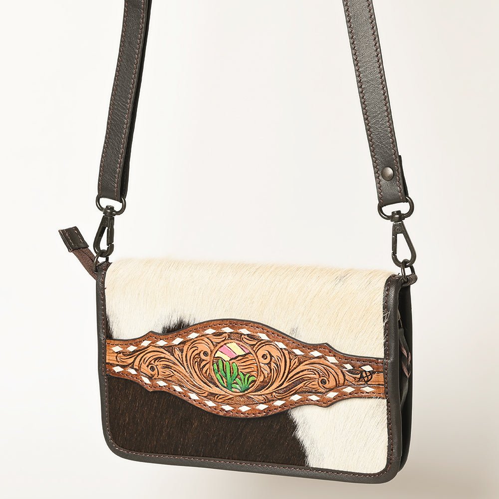 American Darling Crossbody Hand Tooled Hair-On Genuine Leather