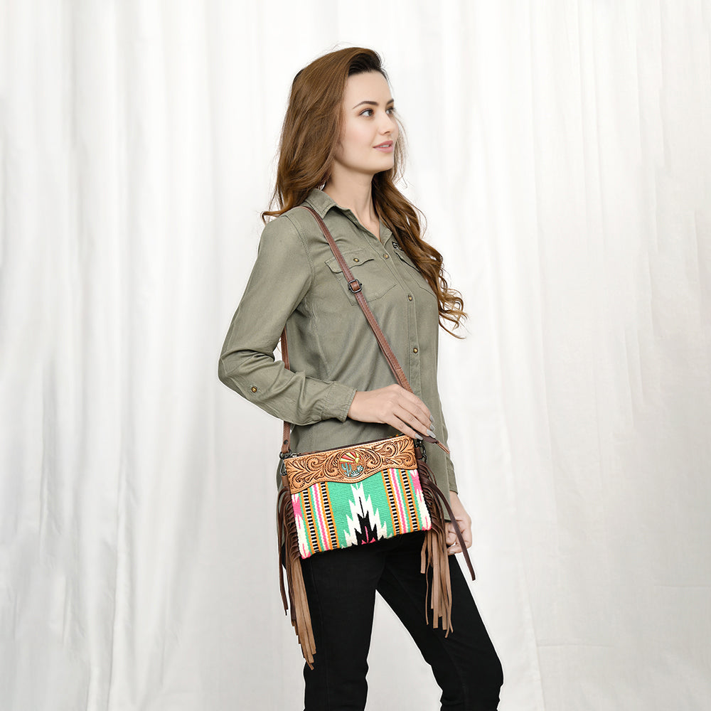 American Darling Crossbody Hand Tooled Saddle Blanket Genuine Leather