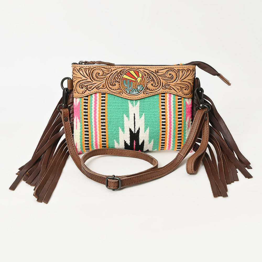 American Darling Crossbody Hand Tooled Saddle Blanket Genuine Leather
