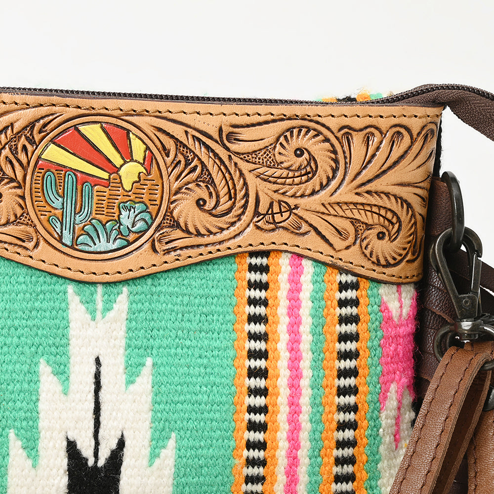 American Darling Crossbody Hand Tooled Saddle Blanket Genuine Leather