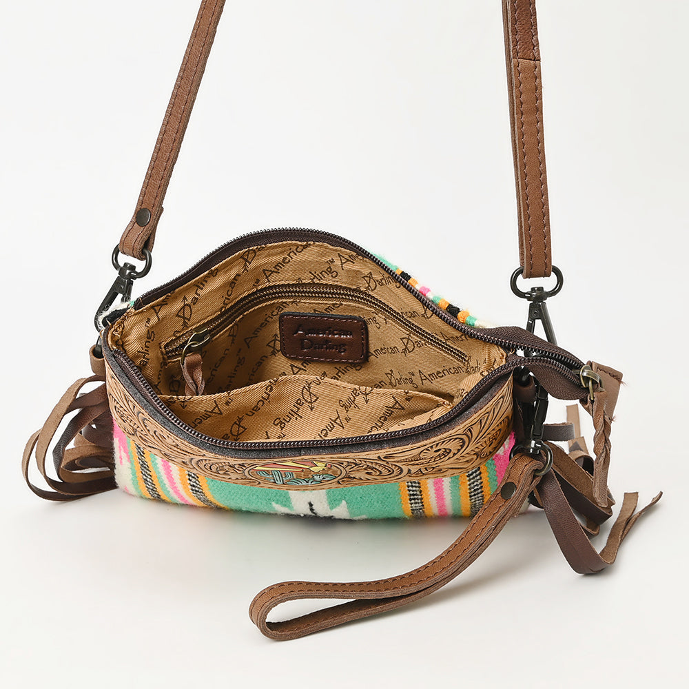 American Darling Crossbody Hand Tooled Saddle Blanket Genuine Leather