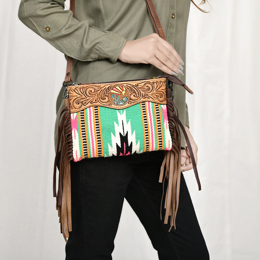American Darling Crossbody Hand Tooled Saddle Blanket Genuine Leather