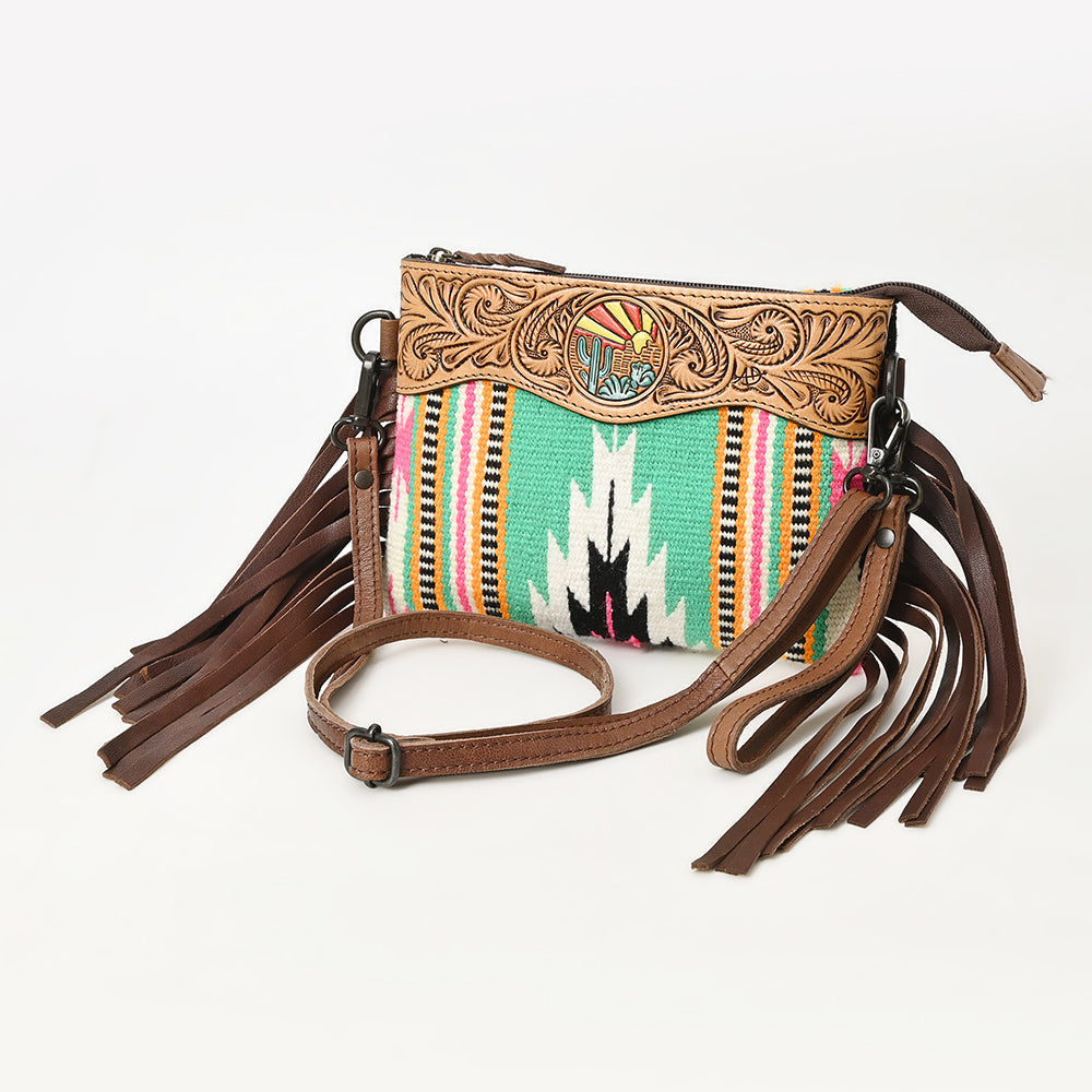 American Darling Crossbody Hand Tooled Saddle Blanket Genuine Leather