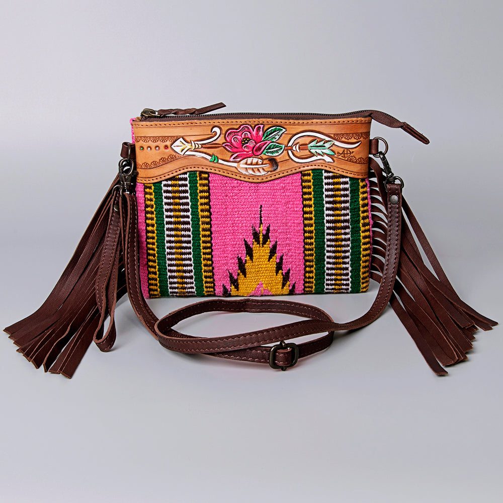 American Darling Crossbody Hand Tooled Saddle Blanket Genuine Leather