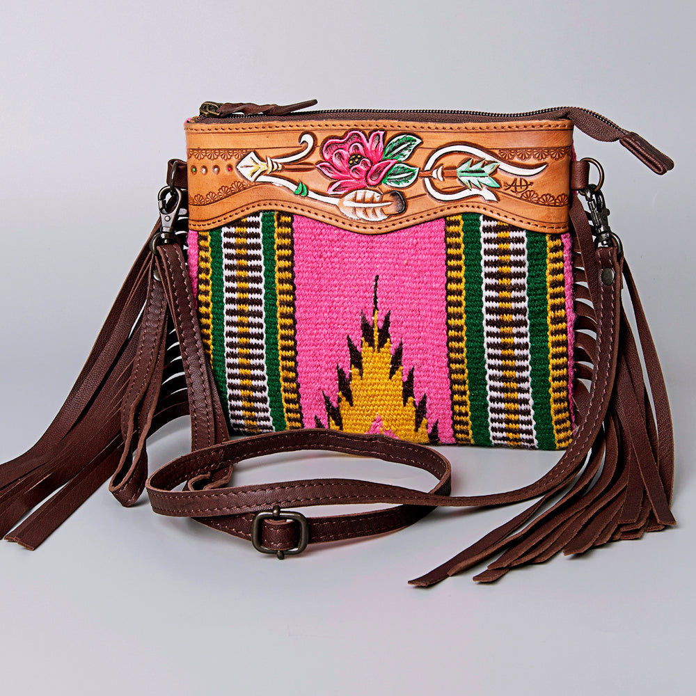 American Darling Crossbody Hand Tooled Saddle Blanket Genuine Leather