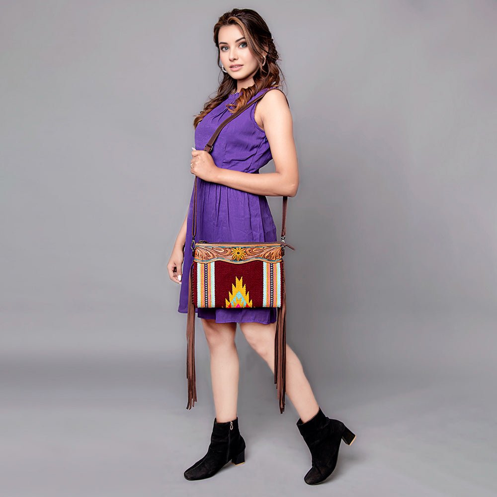 American Darling Crossbody Hand Tooled Saddle Blanket Genuine Leather