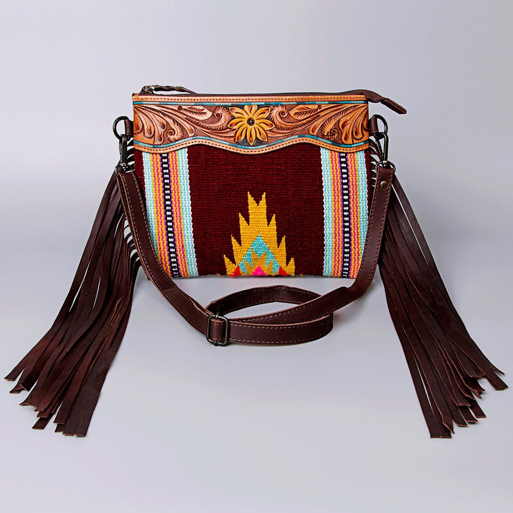 American Darling Crossbody Hand Tooled Saddle Blanket Genuine Leather