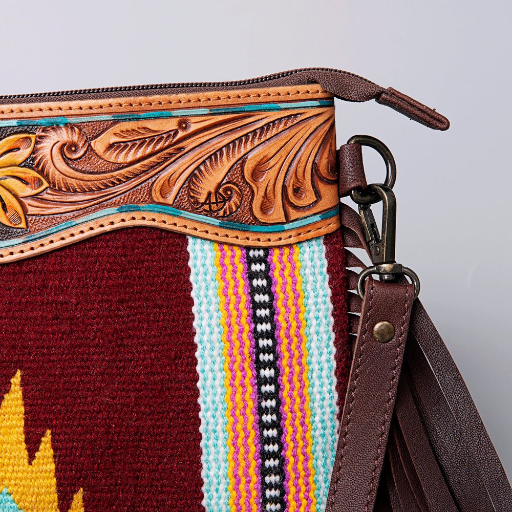 American Darling Crossbody Hand Tooled Saddle Blanket Genuine Leather