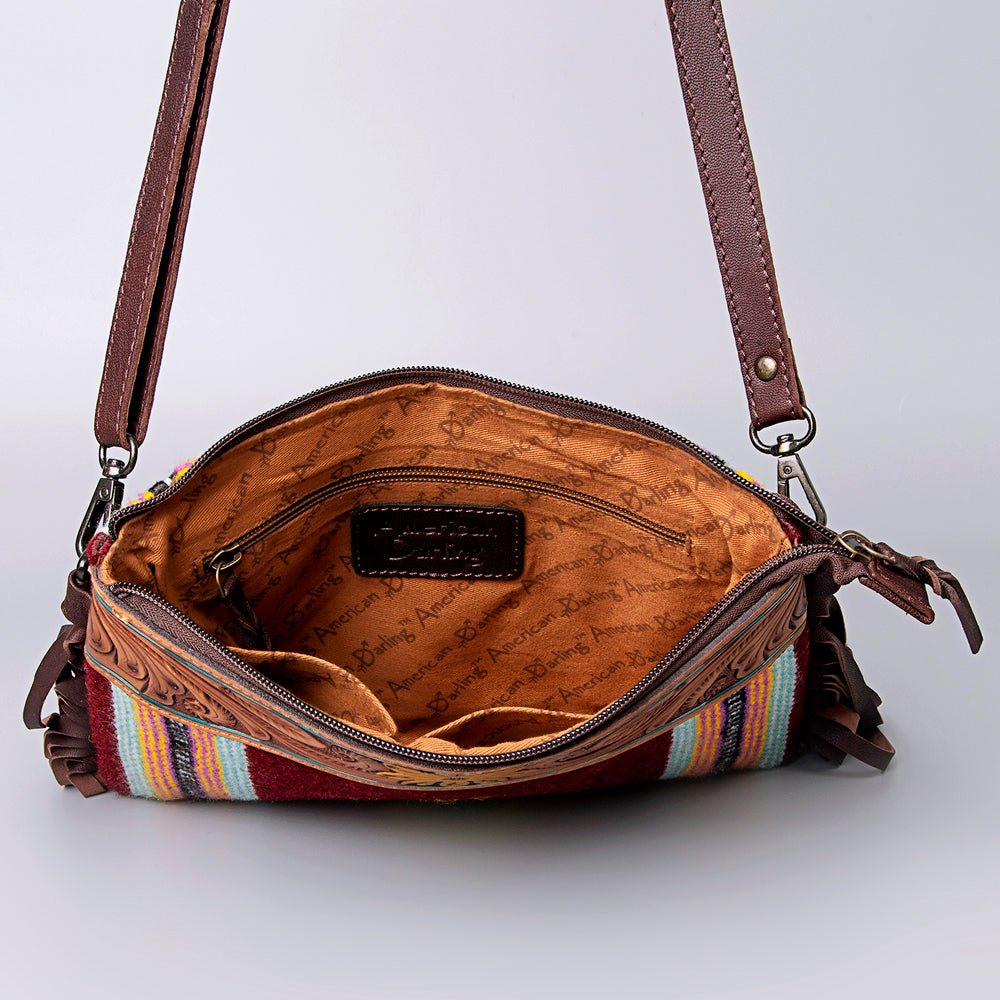 American Darling Crossbody Hand Tooled Saddle Blanket Genuine Leather