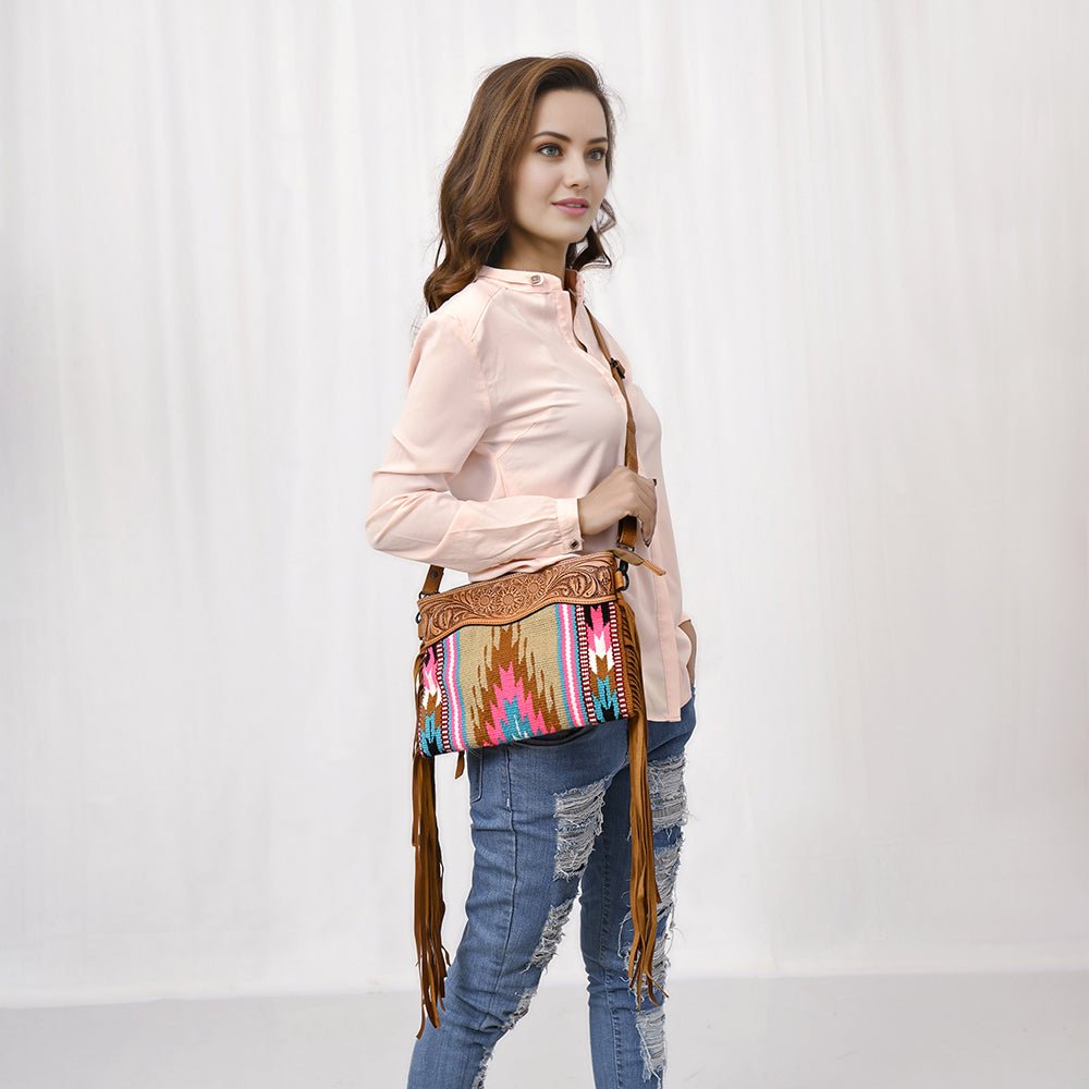 American Darling Crossbody Hand Tooled Saddle Blanket Genuine Leather