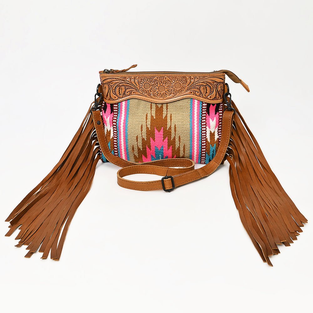 American Darling Crossbody Hand Tooled Saddle Blanket Genuine Leather