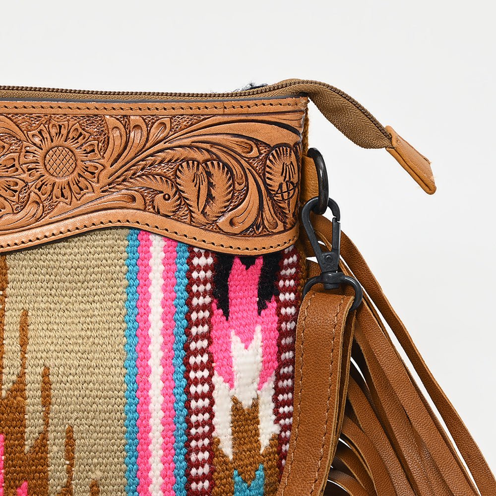 American Darling Crossbody Hand Tooled Saddle Blanket Genuine Leather