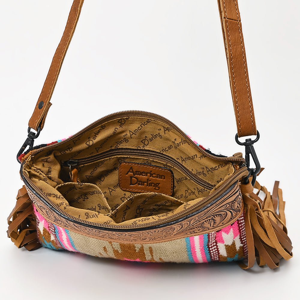 American Darling Crossbody Hand Tooled Saddle Blanket Genuine Leather