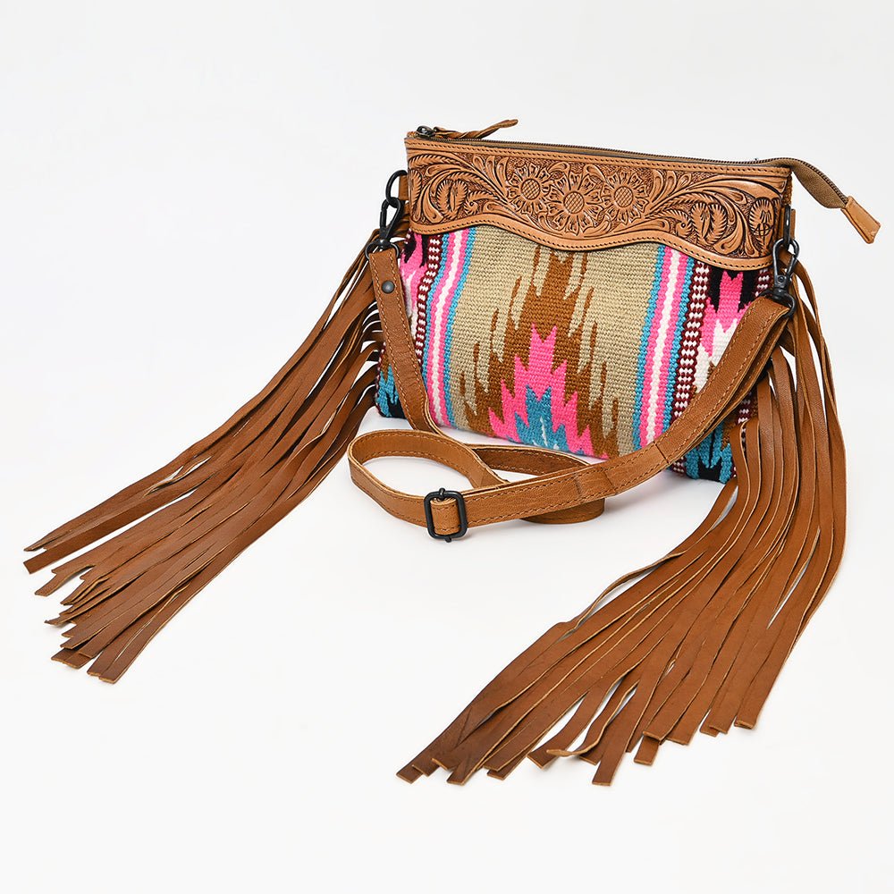 American Darling Crossbody Hand Tooled Saddle Blanket Genuine Leather