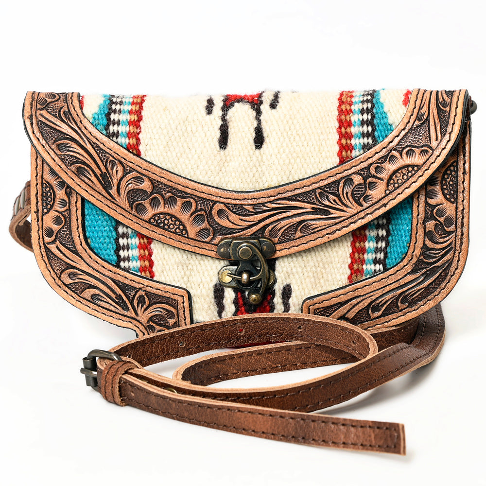 American Darling Small Cross body Bag Western Leather Hand Tooled Hand-Woven Saddle Blanket Genuine Leather 4.5x9