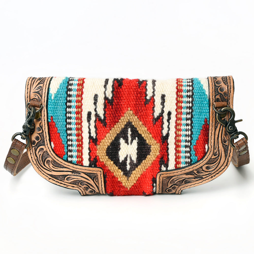 American Darling Small Cross body Bag Western Leather Hand Tooled Hand-Woven Saddle Blanket Genuine Leather 4.5x9