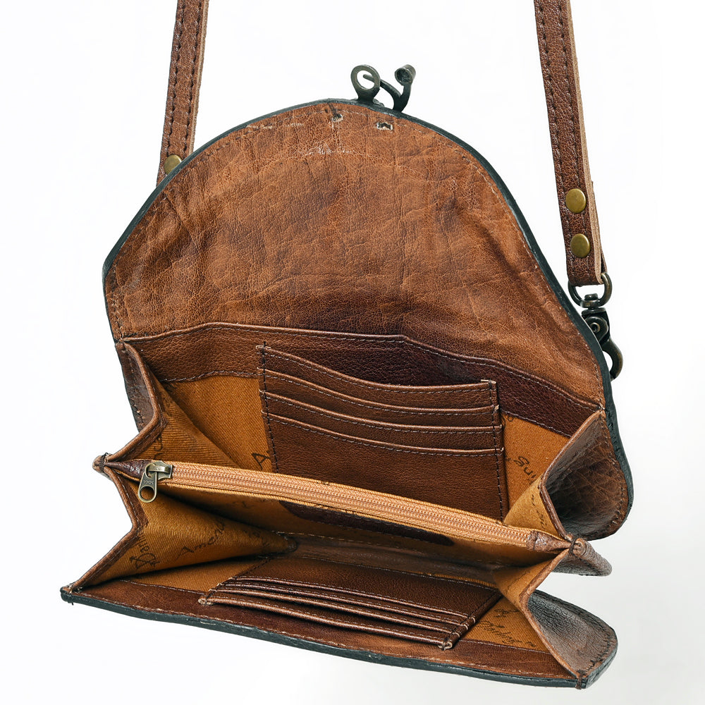 American Darling Small Cross body Bag Western Leather Hand Tooled Hand-Woven Saddle Blanket Genuine Leather 4.5x9