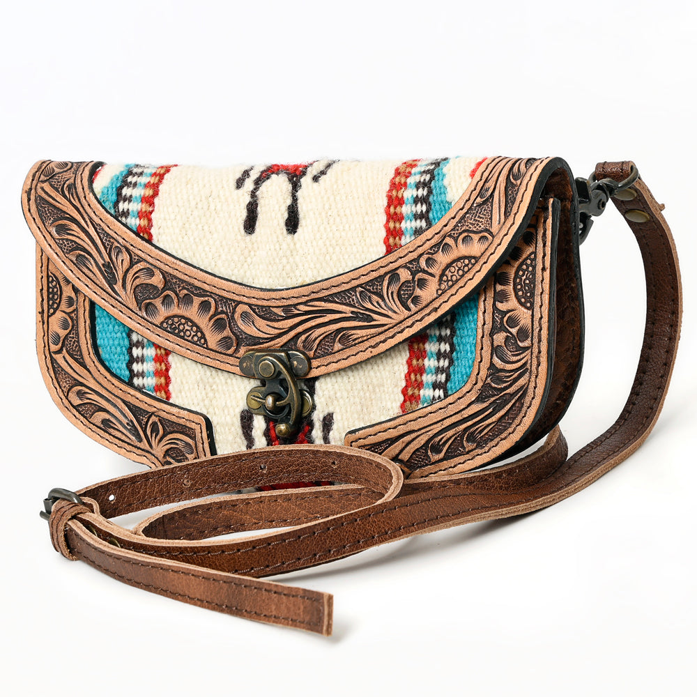 American Darling Small Cross body Bag Western Leather Hand Tooled Hand-Woven Saddle Blanket Genuine Leather 4.5x9