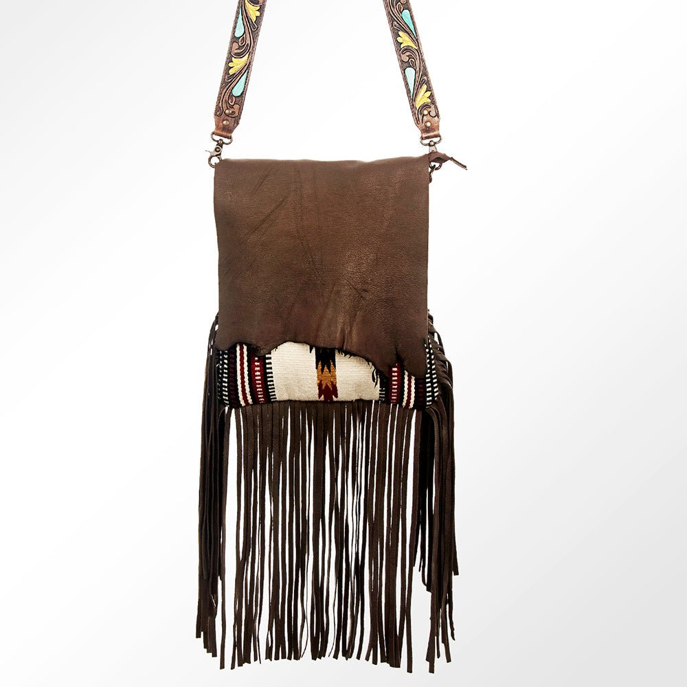 Genuine Leather Crossbody Bag With Saddle Blanket Western