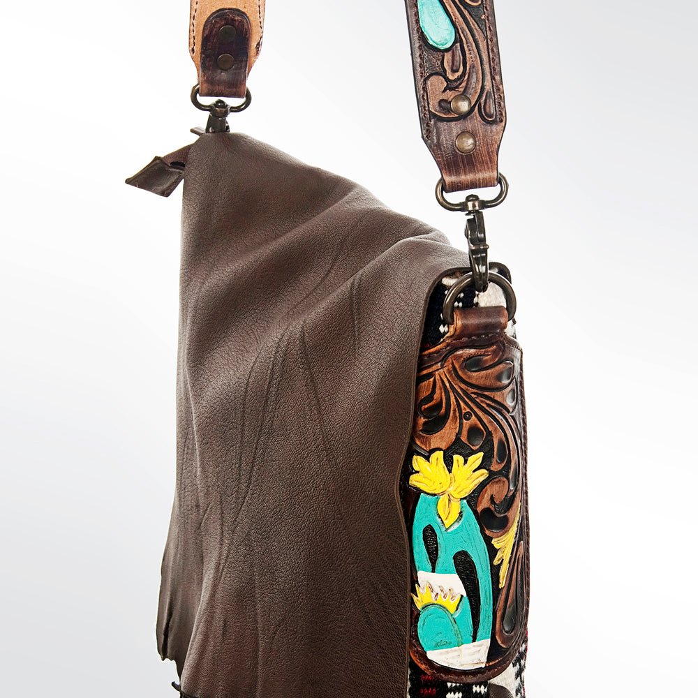 Genuine Leather Crossbody Bag With Saddle Blanket Western