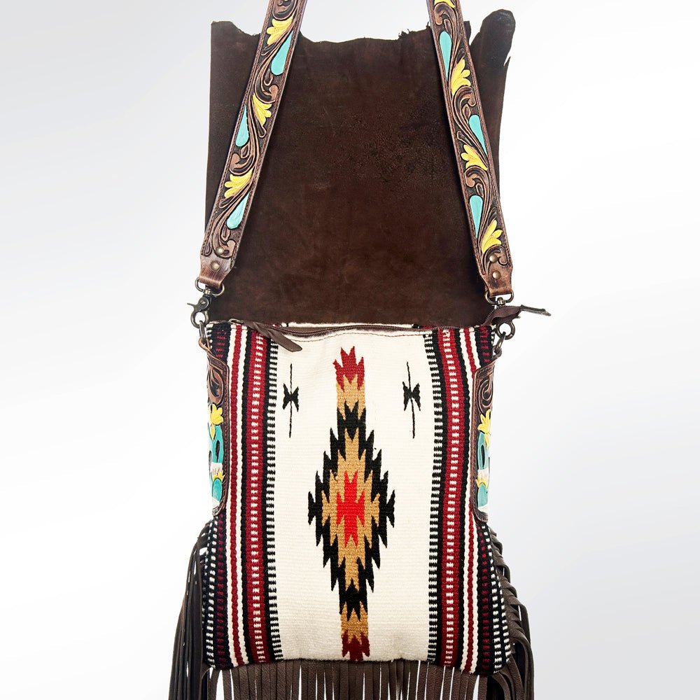 Genuine Leather Crossbody Bag With Saddle Blanket Western