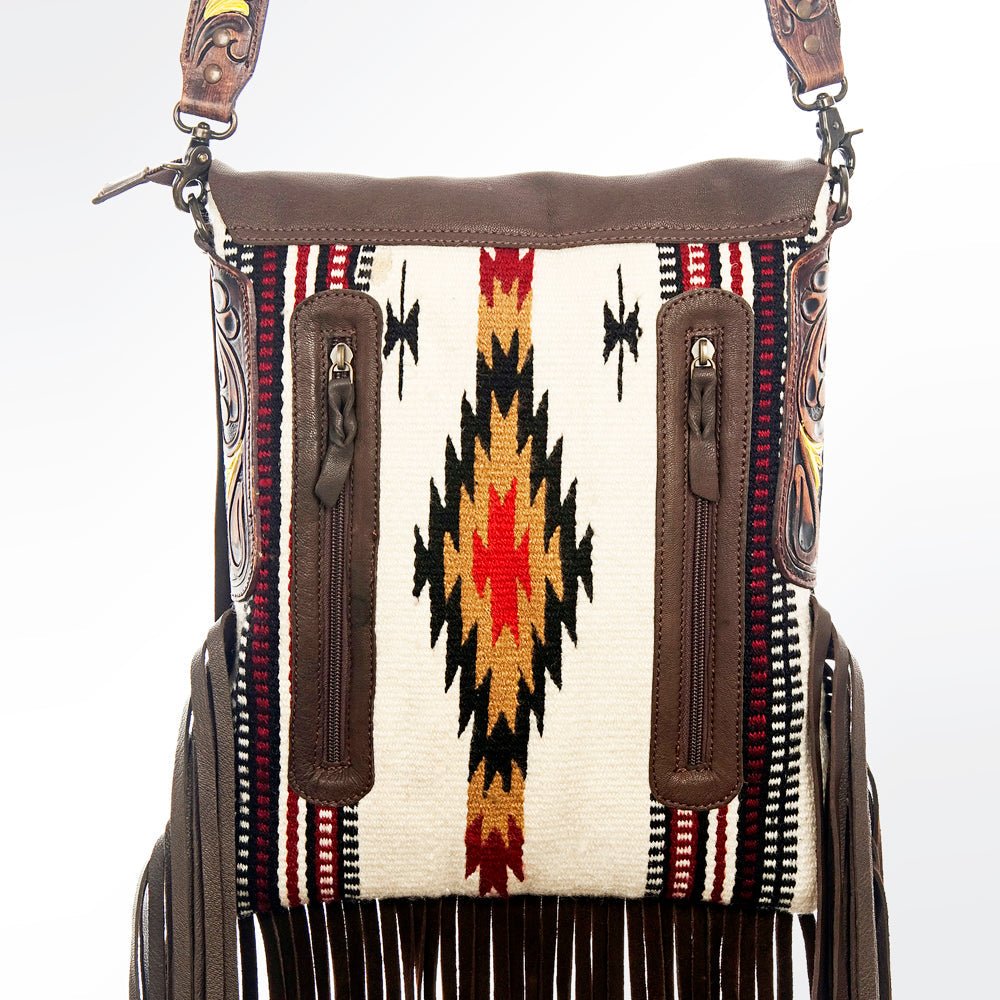 Genuine Leather Crossbody Bag With Saddle Blanket Western