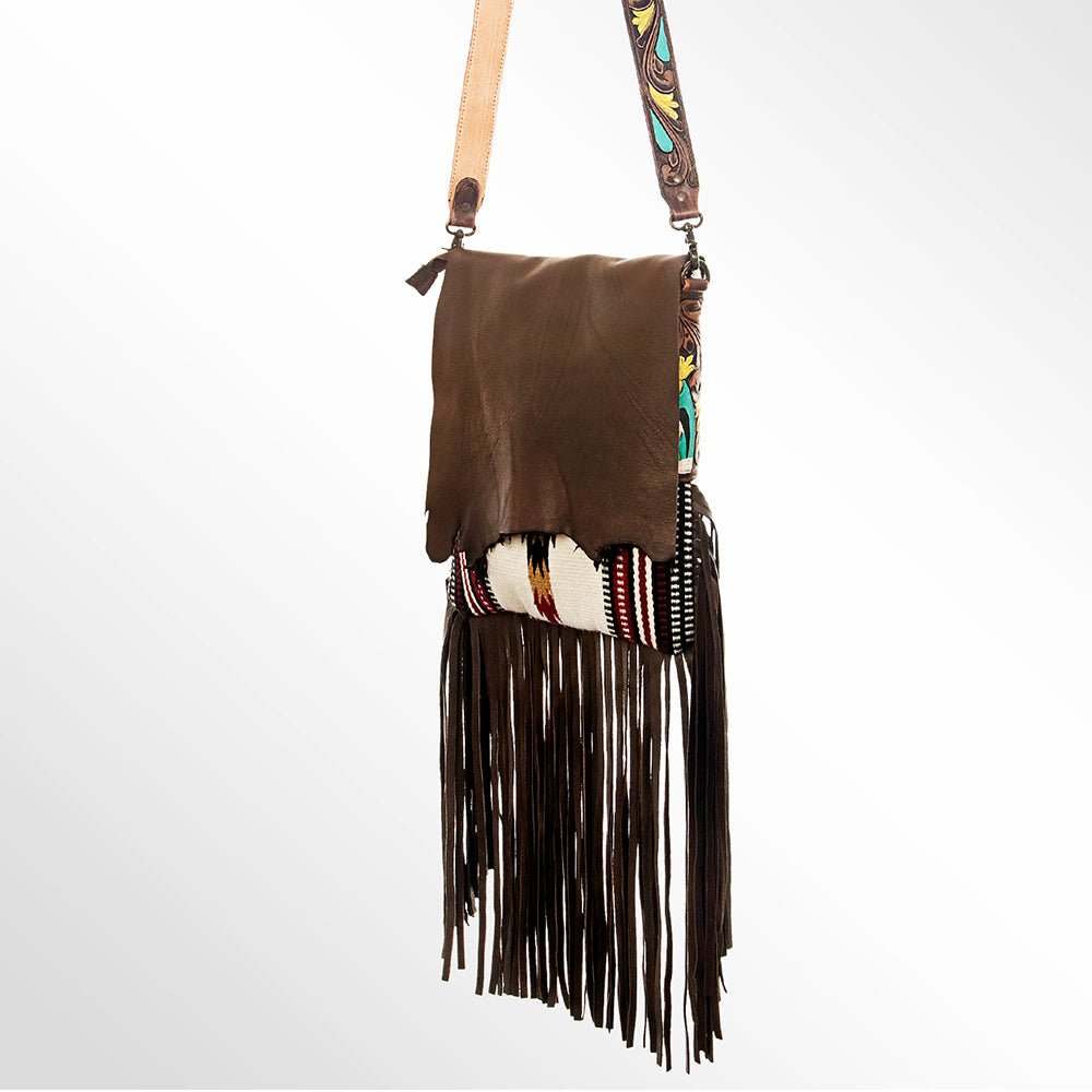 Genuine Leather Crossbody Bag With Saddle Blanket Western