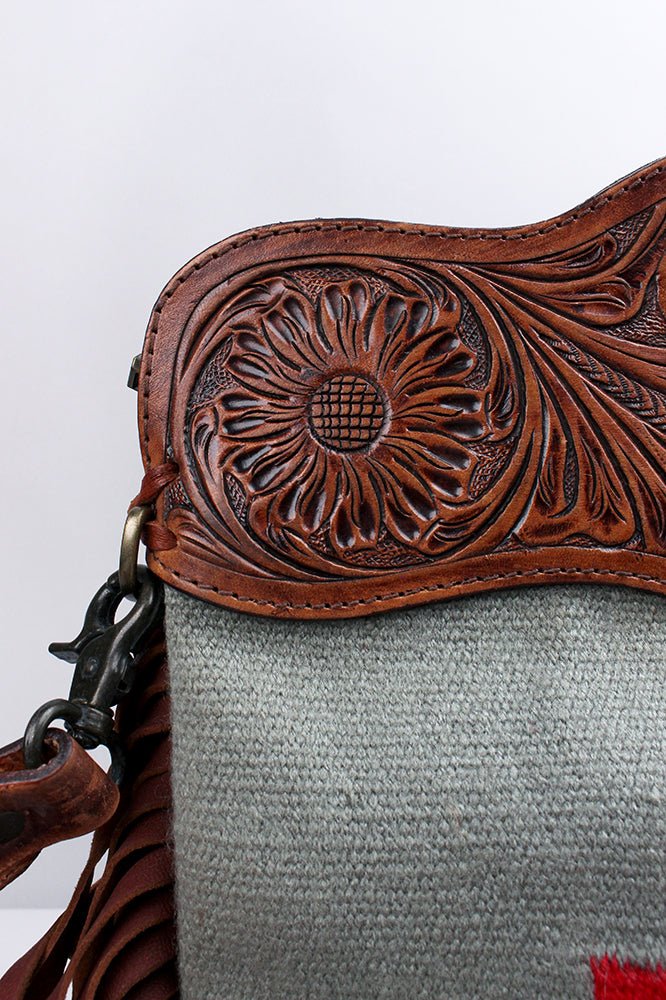 Saddle Blanket Leather Clutch Bag For Women With Western Style Intricate Detailing